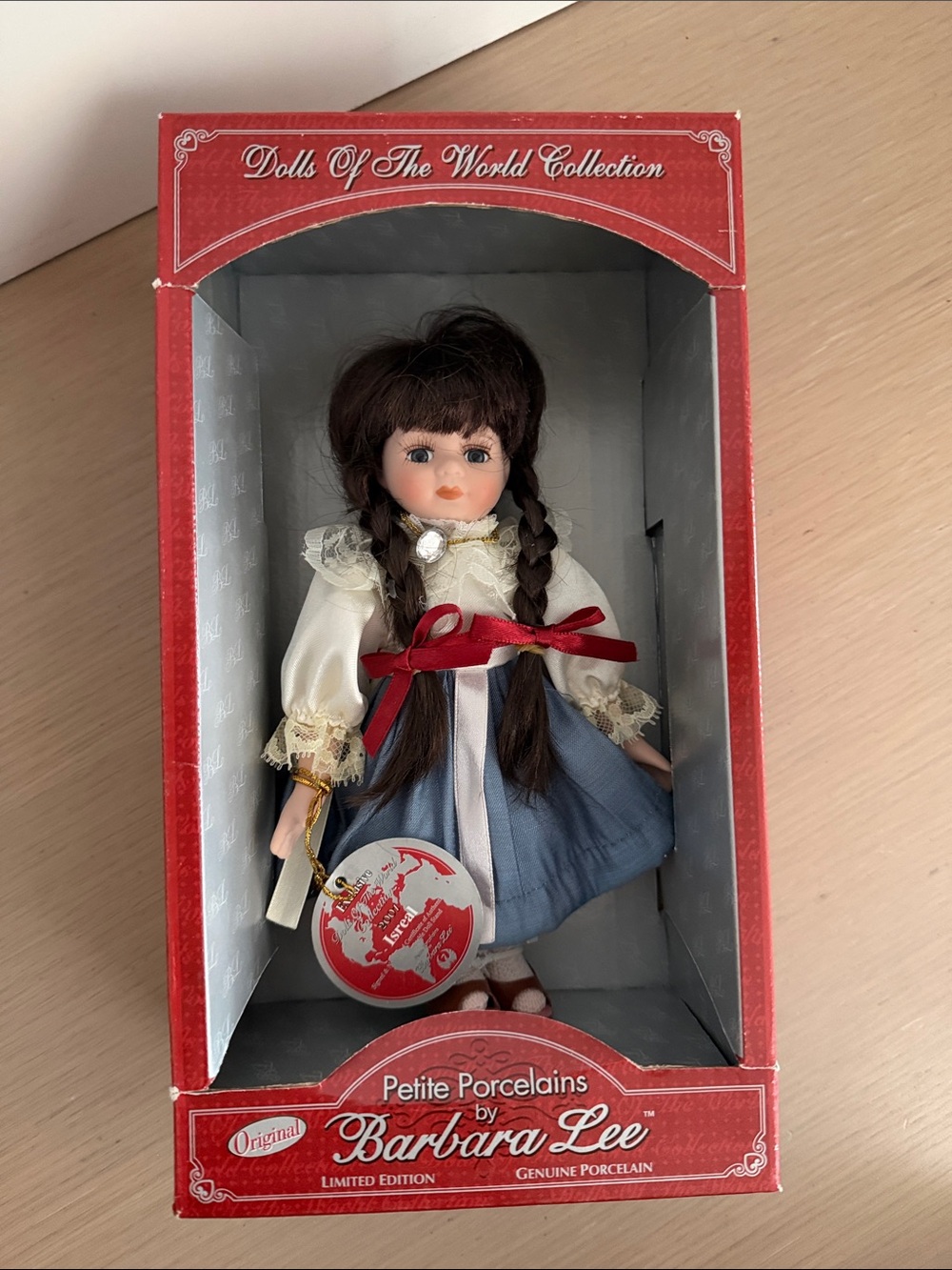 Petite Porcelains Doll by Barbara Lee - Blue Dress with Red Ribbon